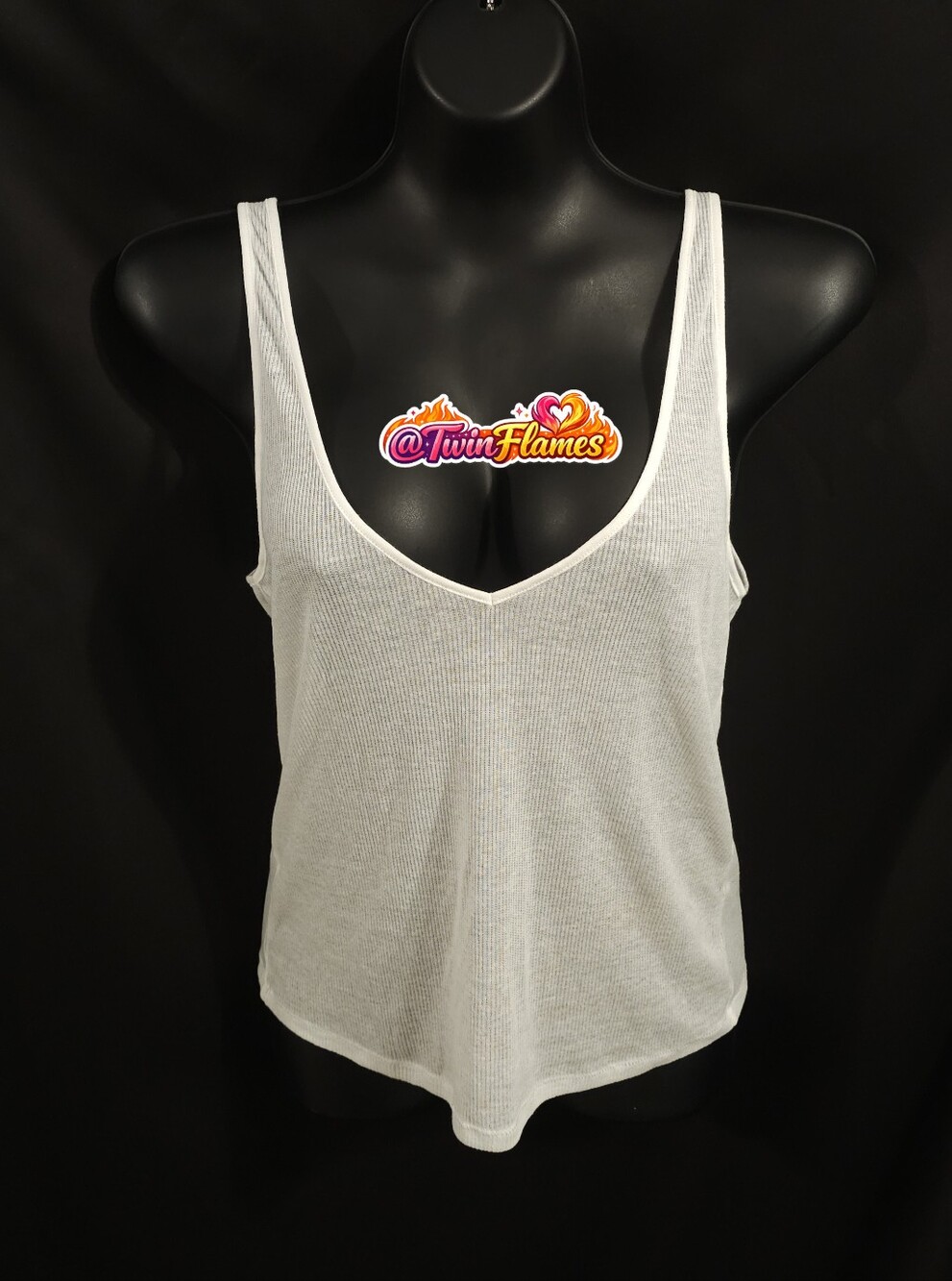 Skims Sheer Cotton Rib V Neck Tank SL-TNK-7661W Snow Size Medium